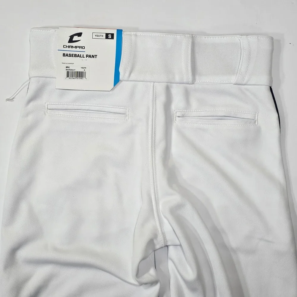 Champro‎ BP62 Youth Small White Baseball Pants Navy Blue Side Stripe NWT